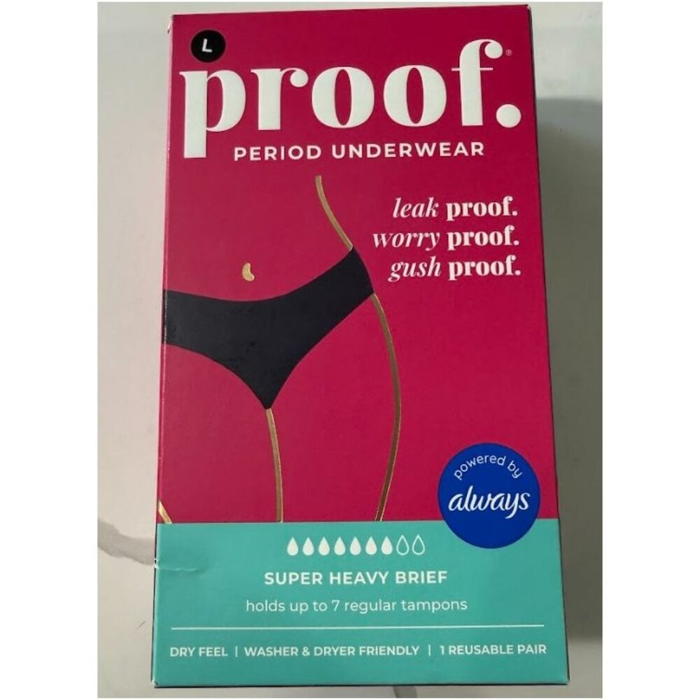 Proof. By Always Womens Super Heavy Absorbency Period Underwear Large Black